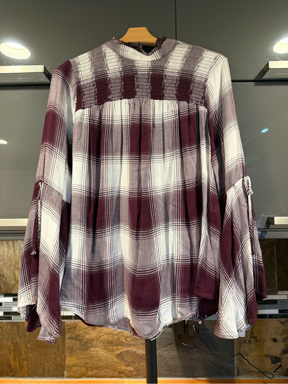 Lane Bryant Burgundy and White Plaid Tunic with bell sleeves (no tags)